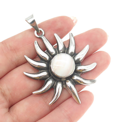 925 Sterling Silver Vintage Mexico Real Rose Agate Sun Pendant