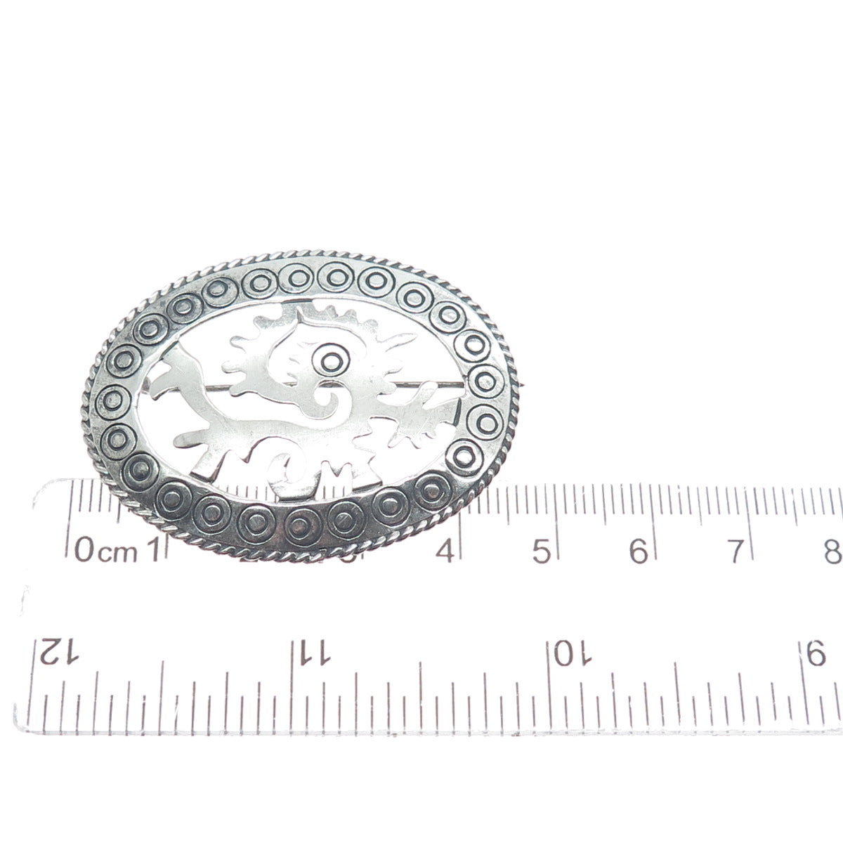 925 Sterling Silver Vintage Mexico Aztec God Quetzalcoatl Oxidized Pin Brooch