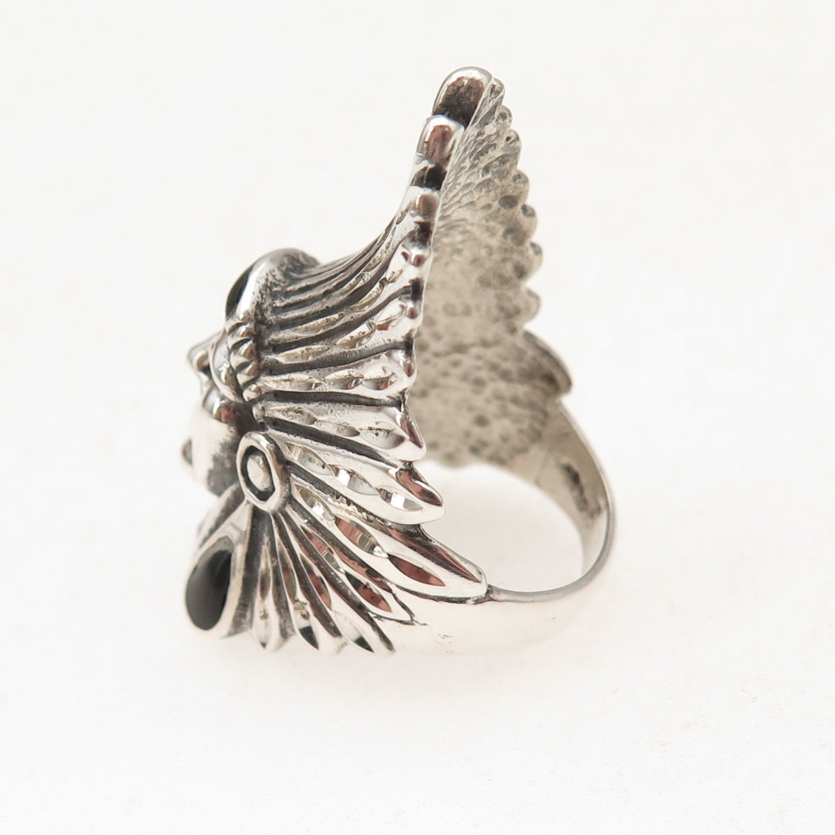 Ted Ott 925 Sterling Silver Vintage Real Black Onyx Indian Chief Ring Size 5.75