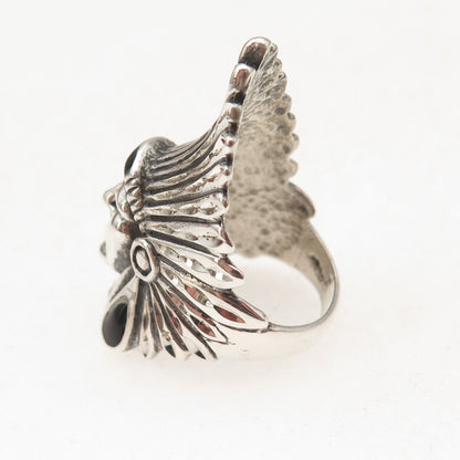 Ted Ott 925 Sterling Silver Vintage Real Black Onyx Indian Chief Ring Size 5.75