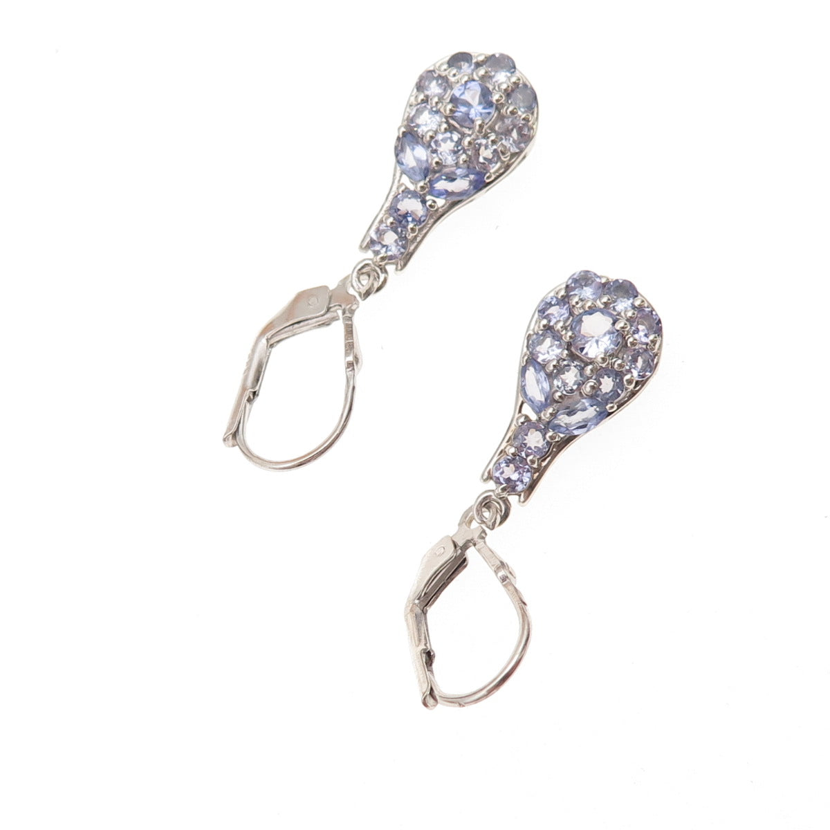 Chuck Clemency 925 Sterling Silver Real Tanzanite Teardrop Dangle Earrings