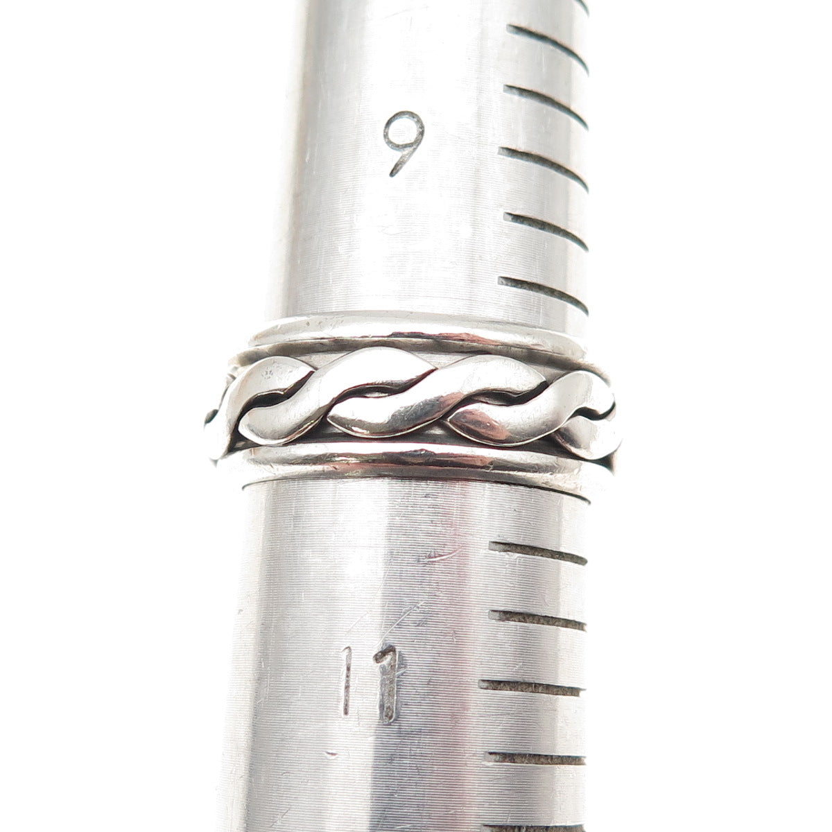 925 Sterling Silver Vintage Mexico Woven Rotating Band Ring Size 10.25