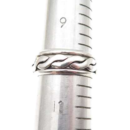 925 Sterling Silver Vintage Mexico Woven Rotating Band Ring Size 10.25