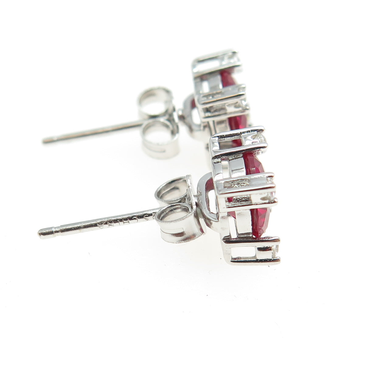 925 Sterling Silver Lab-Created Pink Sapphire & White C Z Stud Earrings