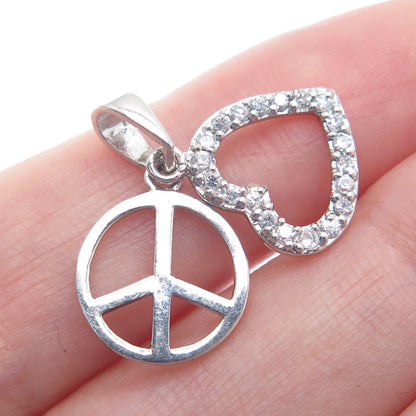 925 Sterling Silver ATI C Z Open Heart & Symbol of Peace Minimalist Pendant