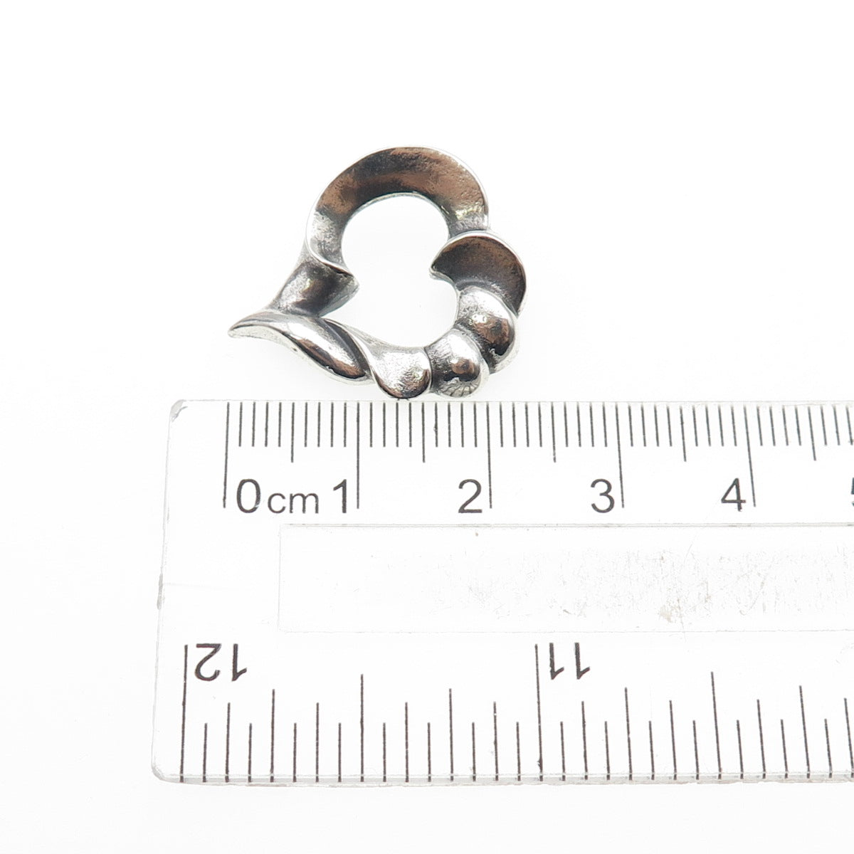 925 Sterling Silver Vintage Modernist Heart Oxidized Mini Slide Charm Pendant