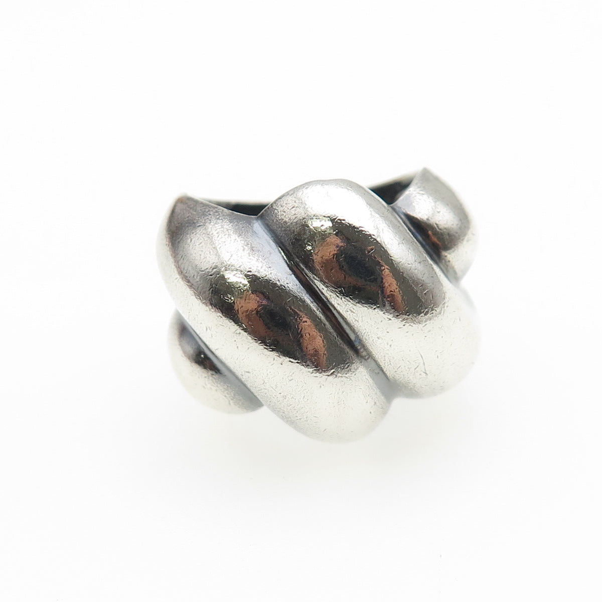 925 Sterling Silver Vintage Mexico Modernist Ribbed Dome Oxidized Ring Size 7.5