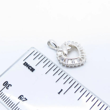 925 Sterling Silver Vintage C Z Open Heart Pendant