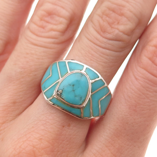 Orf Jr Navajo Old Pawn Sterling Silver Vintage Turquoise Tribal Ring Size 8.75