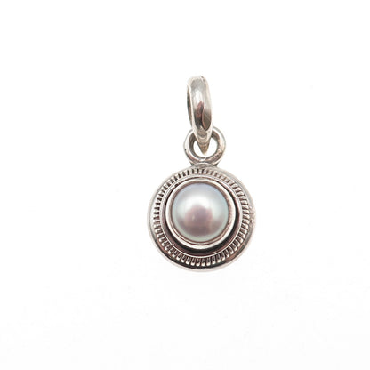 925 Sterling Silver Vintage Real Pearl Charm Pendant
