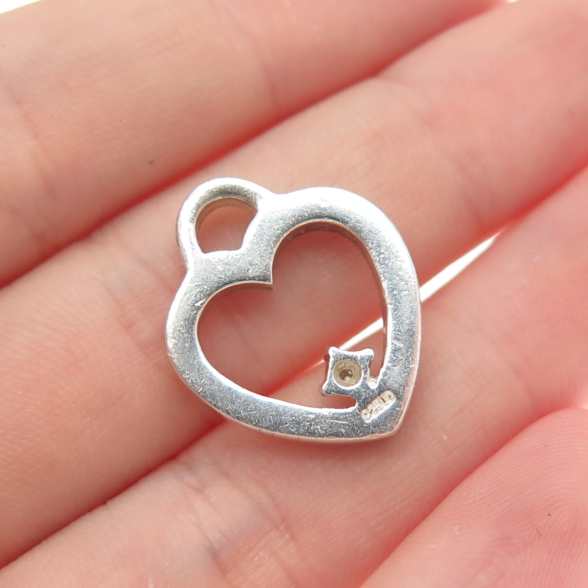 925 Sterling Silver Vintage Real Diamond Accent Heart Minimalist Charm Pendant