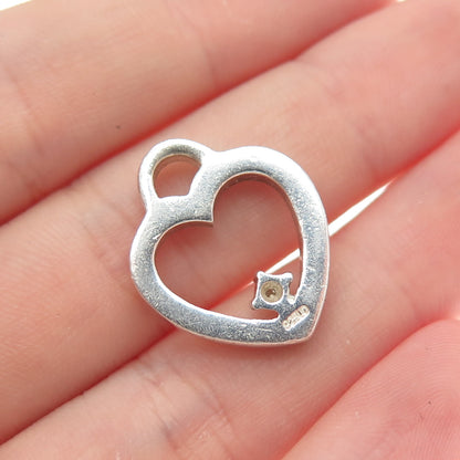925 Sterling Silver Vintage Real Diamond Accent Heart Minimalist Charm Pendant