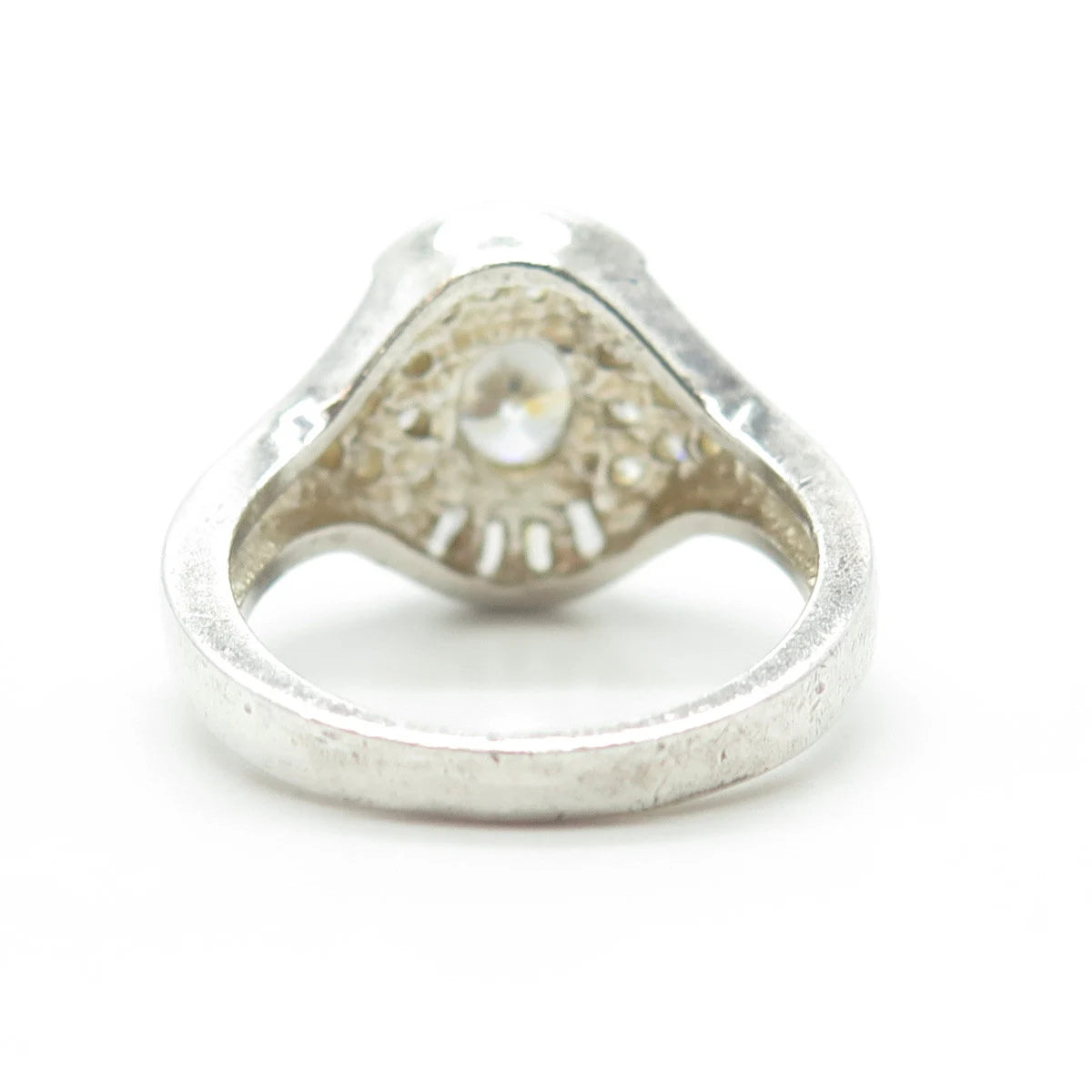925 Sterling Silver Vintage Oval-Cut Shaped C Z Engagement Ring Size 7.75