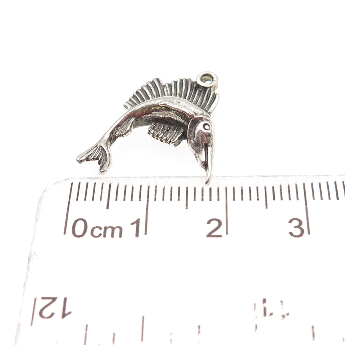 925 Sterling Silver Vintage Swordfish Oxidized Mini Charm Pendant
