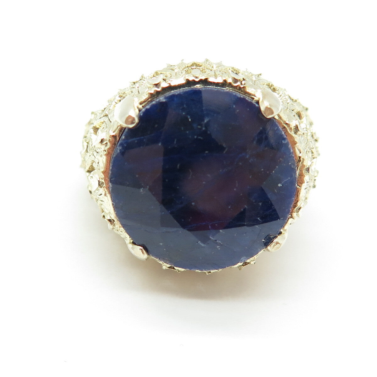 925 Sterling Silver Gold Plated Real Round-Cut Sapphire Ornate Ring Size 7