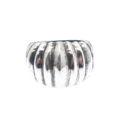 925 Sterling Silver Vintage Modernist Ribbed Dome Oxidized Ring Size 7