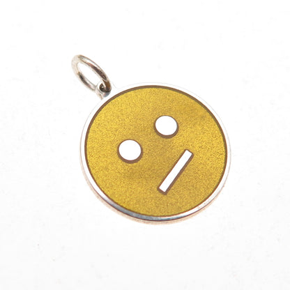 925 Sterling Silver Yellow Enamel Confused Face Emoji Charm Pendant