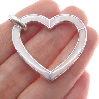 CFJ Collins Fine Jewelry 925 Sterling Silver Vintage Real MOP Heart Pendant
