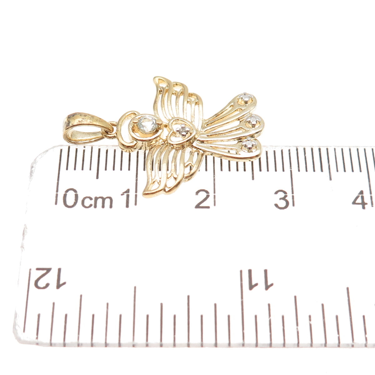 925 Sterling Gold Plated Real Diamond Accent & White Topaz Angel Charm Pendant