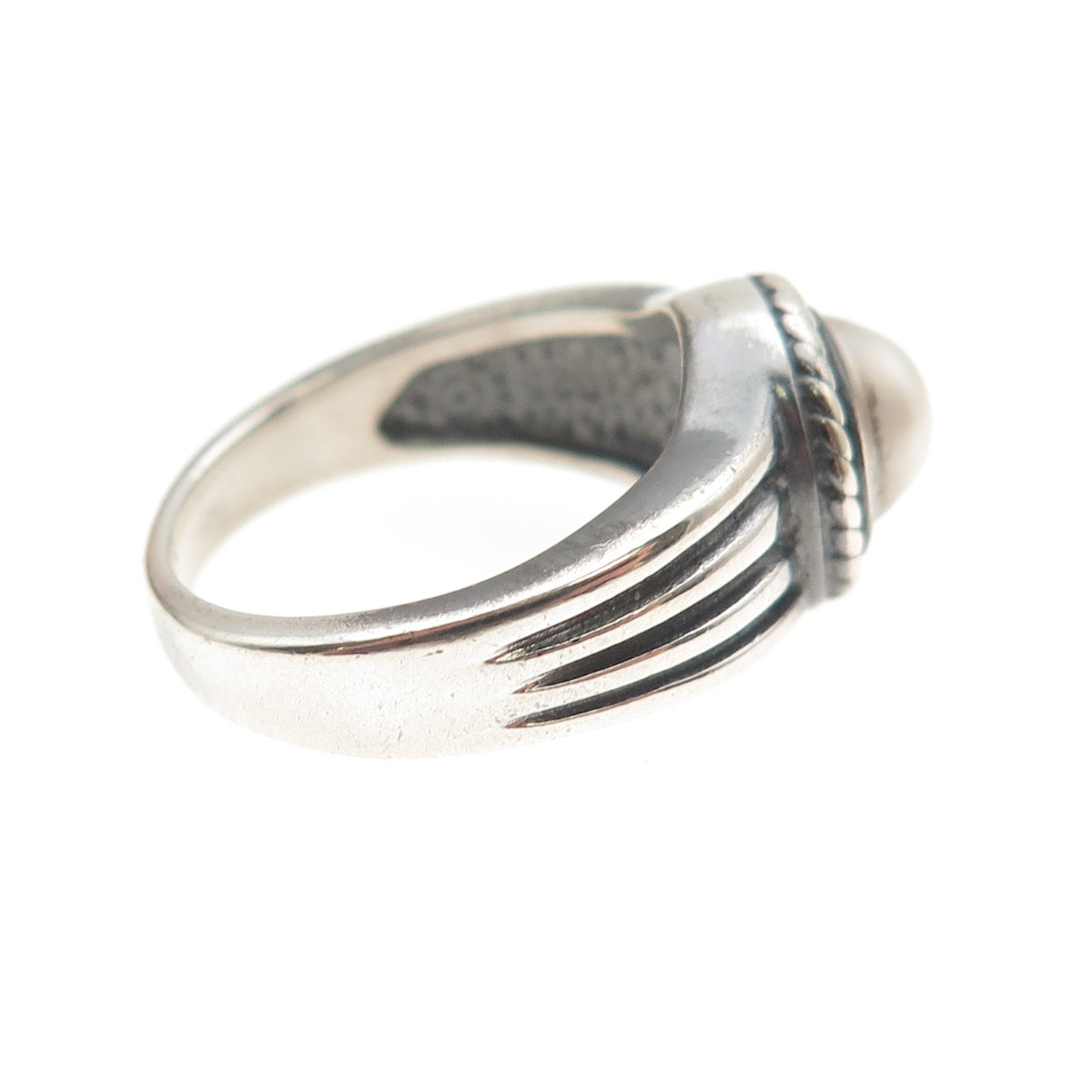 925 Sterling Silver Vintage Real Pearl Modernist Oxidized Ring Size 7