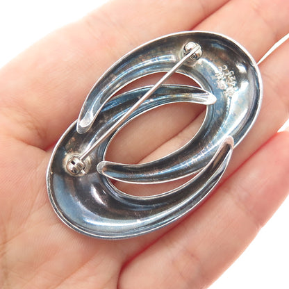 RUTH 925 Sterling Silver Vintage Mexico Modernist Interlocked Pin Brooch