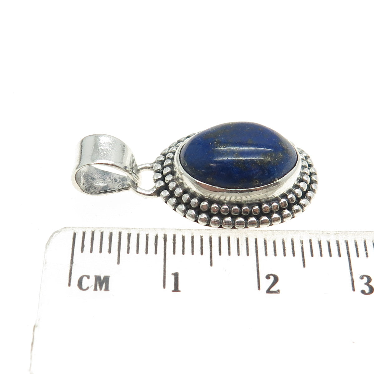 925 Sterling Silver Vintage Real Lapis Lazuli Granulated Pendant