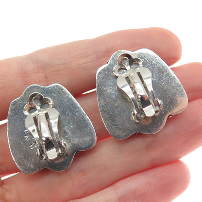 925 Sterling Silver 2-Tone Vintage Mexico Modernist Clip On Earrings