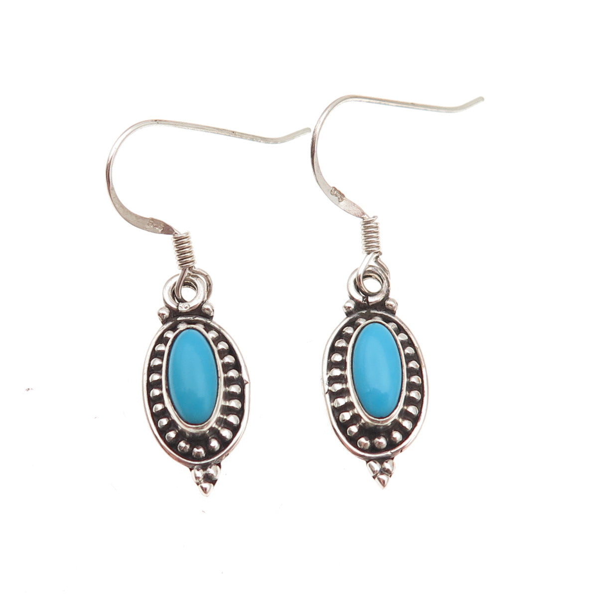 925 Sterling Silver Vintage Real Turquoise Oxidized Dangle Earrings