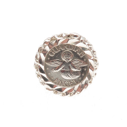 925 Sterling Silver Vintage Guardian Angel Coin Oxidized Ring Size 5.5