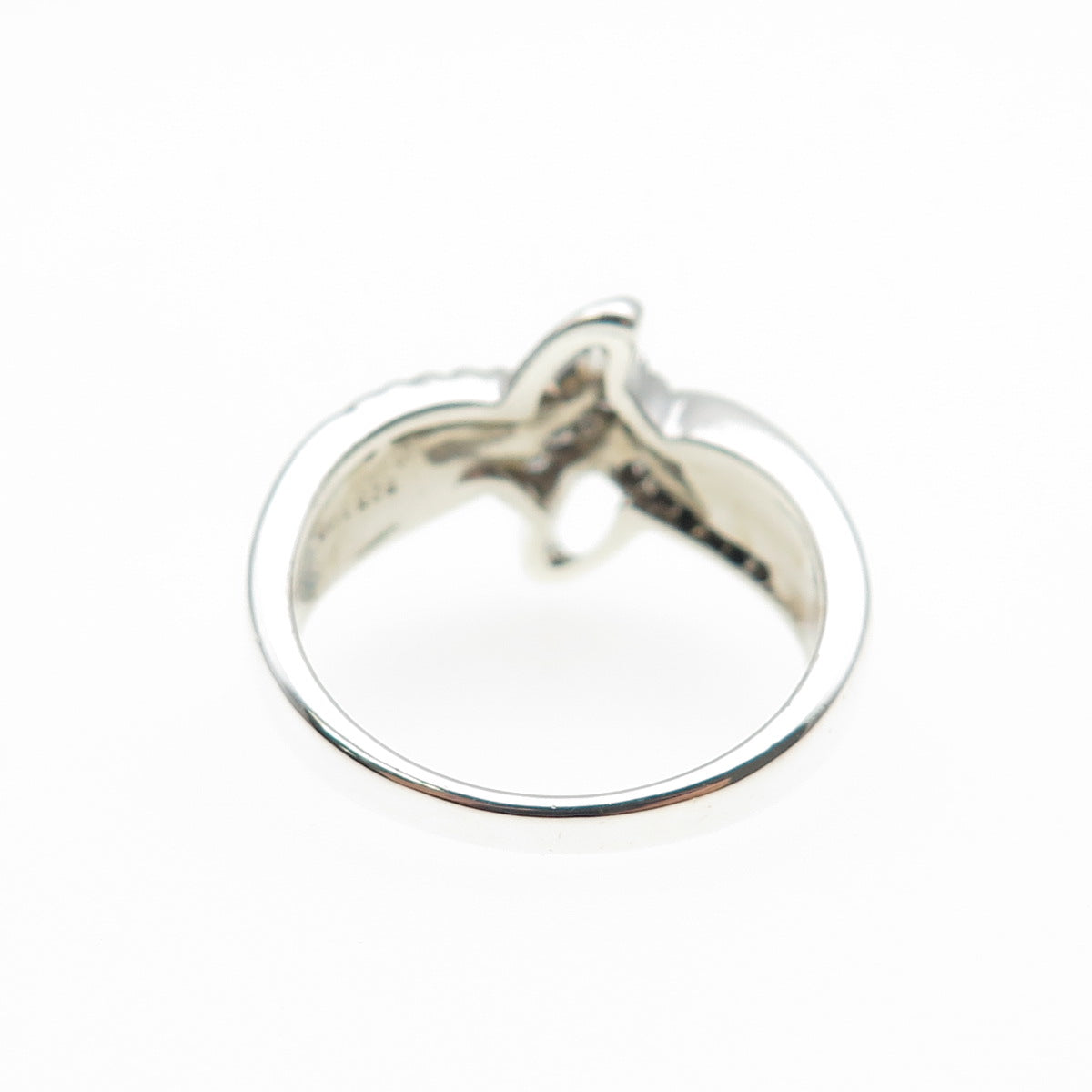 SUN 925 Sterling Silver Real Round-Cut Diamond Bypass Ring Size 7