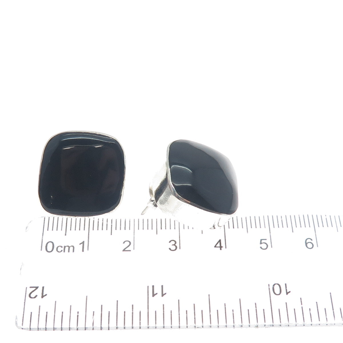 925 Sterling Silver Vintage Mexico Real Black Onyx Gemstone Earrings