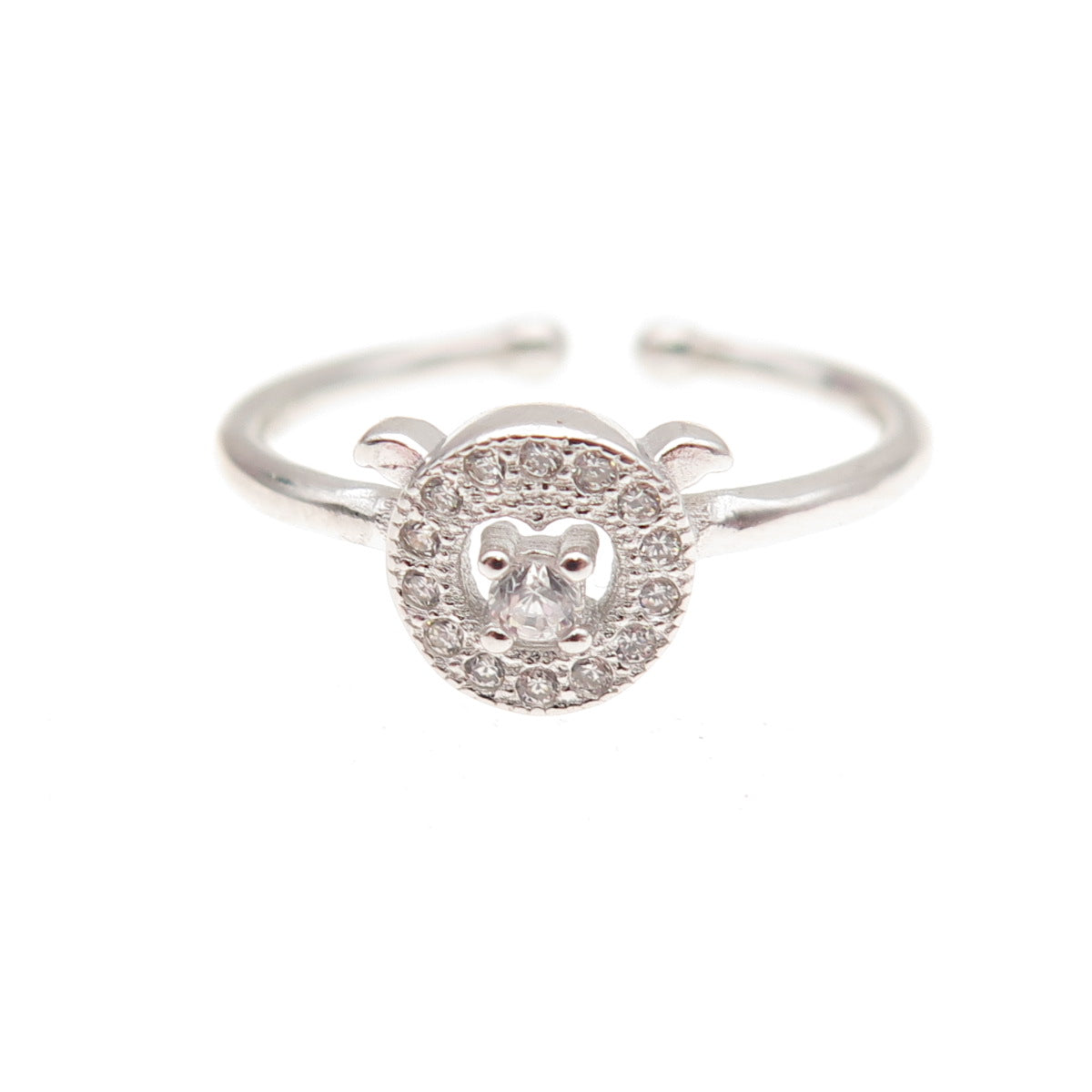 925 Sterling Silver Round-Cut C Z Adjustable Ring Size 5