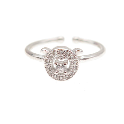 925 Sterling Silver Round-Cut C Z Adjustable Ring Size 5