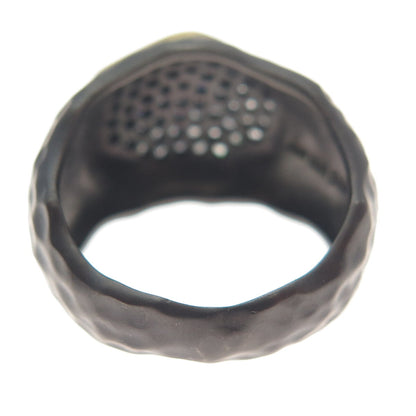 925 Sterling Silver 2-Tone Black Rhodium Real White Sapphire Ring Size 7