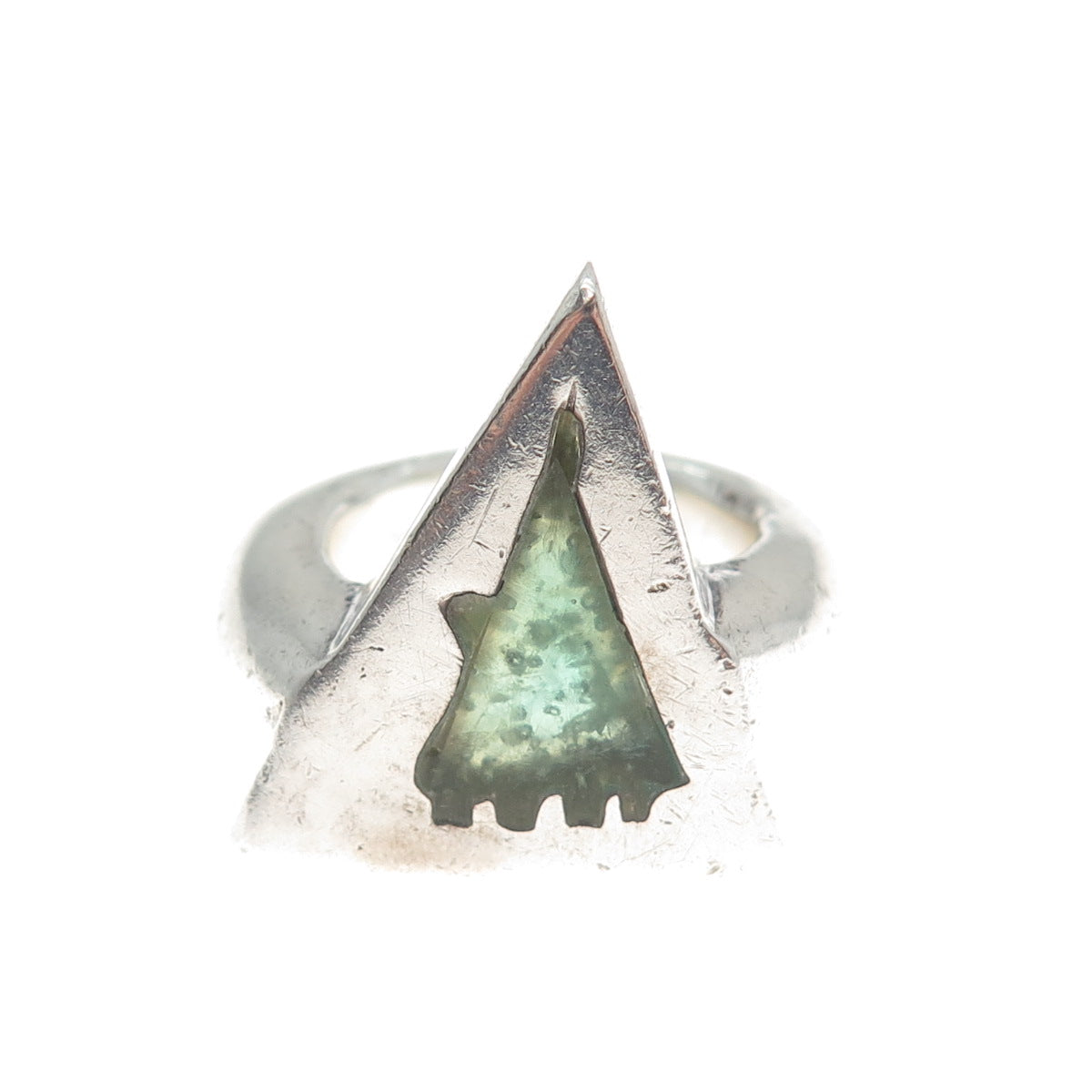 925 Sterling Silver Vintage Enamel Modernist Triangle Oxidized Ring Size 6.5