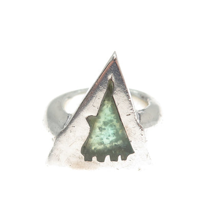 925 Sterling Silver Vintage Enamel Modernist Triangle Oxidized Ring Size 6.5