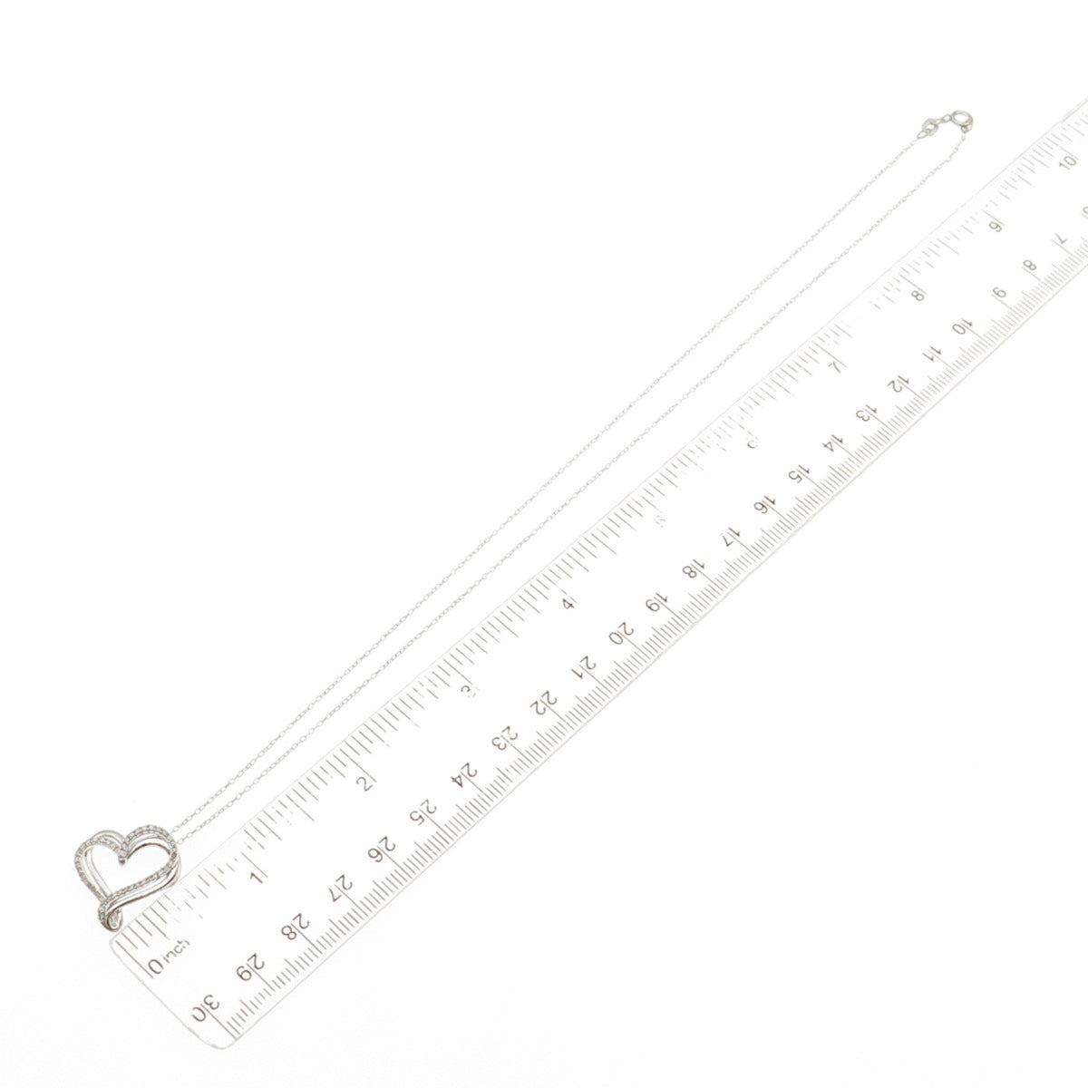 925 Sterling Silver Real Round-Cut Diamond Heart Cable Chain Necklace 18"