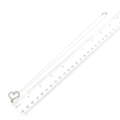 925 Sterling Silver Real Round-Cut Diamond Heart Cable Chain Necklace 18"