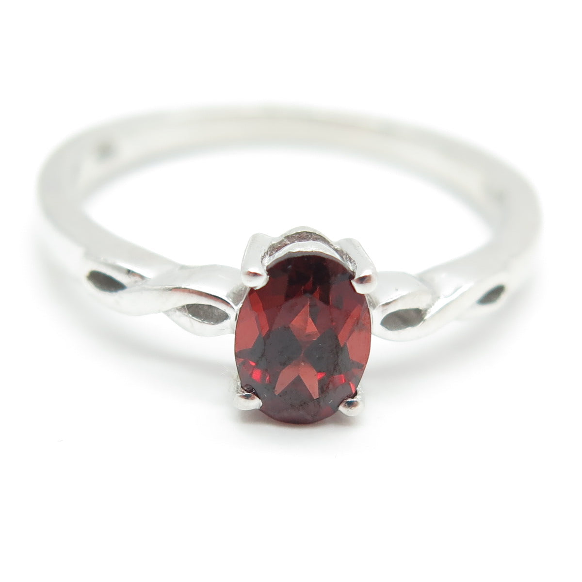 CHUCK CLEMENCY 925 Sterling Silver Real Oval-Cut Red Garnet Ring Size 9