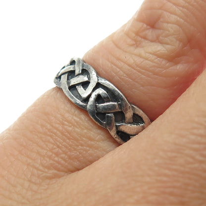 PETER STONE 925 Sterling Silver Vintage Celtic Knot Oxidized Band Ring Size 4.75