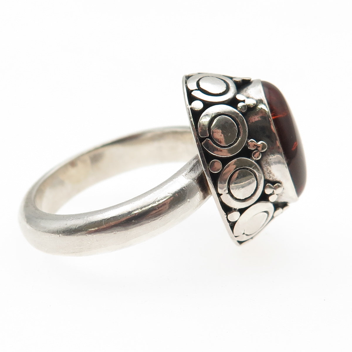 SUARTI BALI 925 Sterling Silver Vintage Real Amber Modernist Ring Size 10