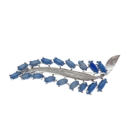 925 Sterling Silver Vintage Faux Cat's Eye & Diamond-Illusion Laurel Leaf Brooch