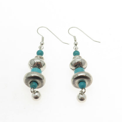 Old Pawn 925 Sterling Silver Southwestern Bisbee Turquoise Navajo Pearl Earrings