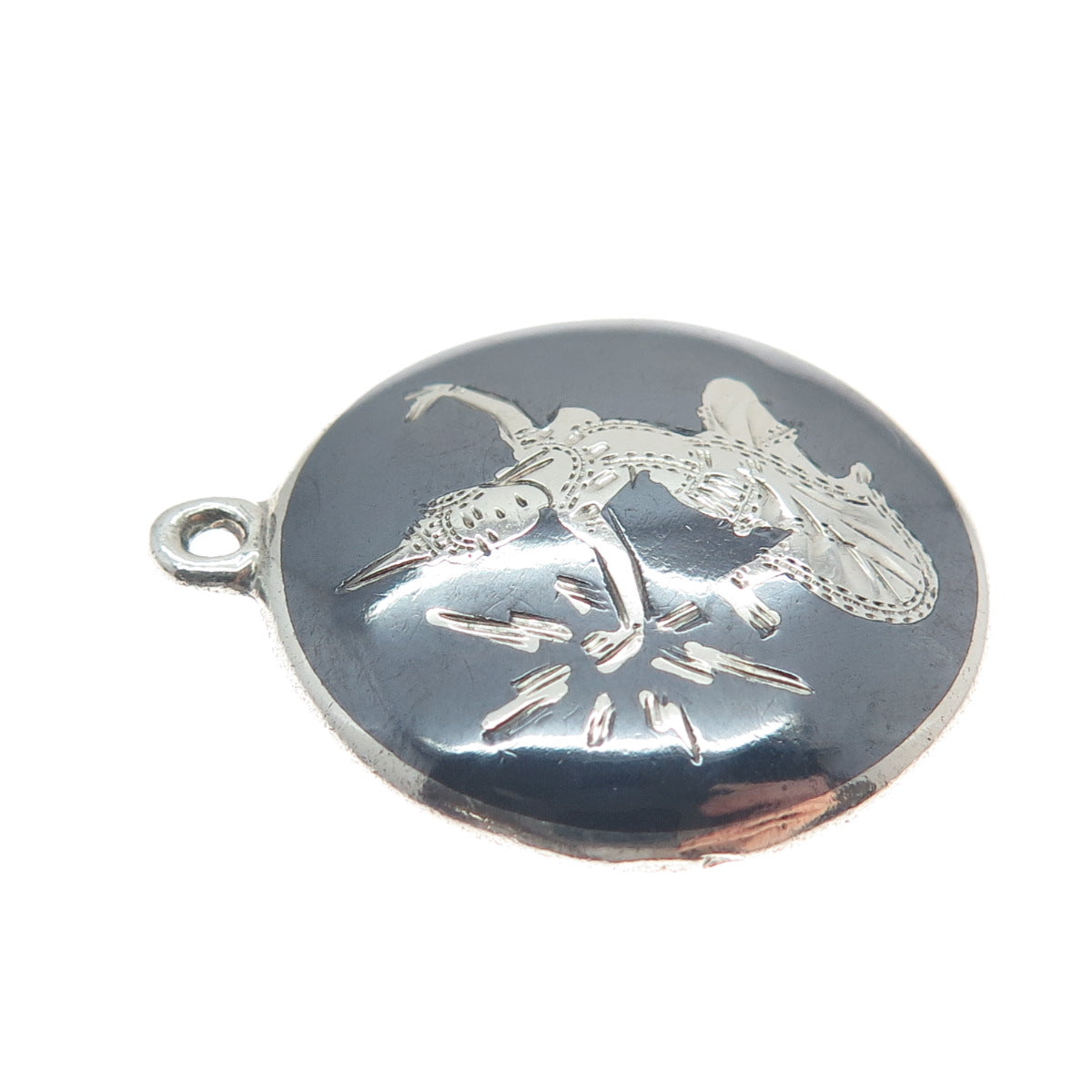 925 Sterling Silver Antique Siam Niello Hindu Goddess Charm Pendant