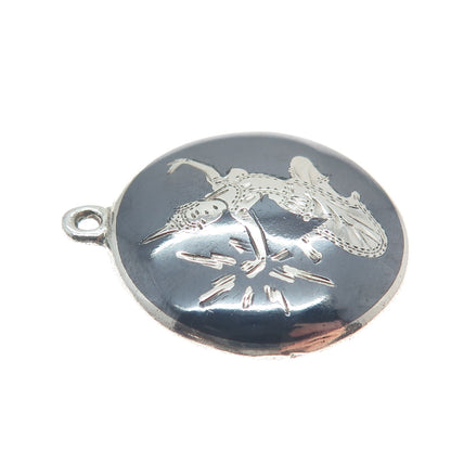 925 Sterling Silver Antique Siam Niello Hindu Goddess Charm Pendant