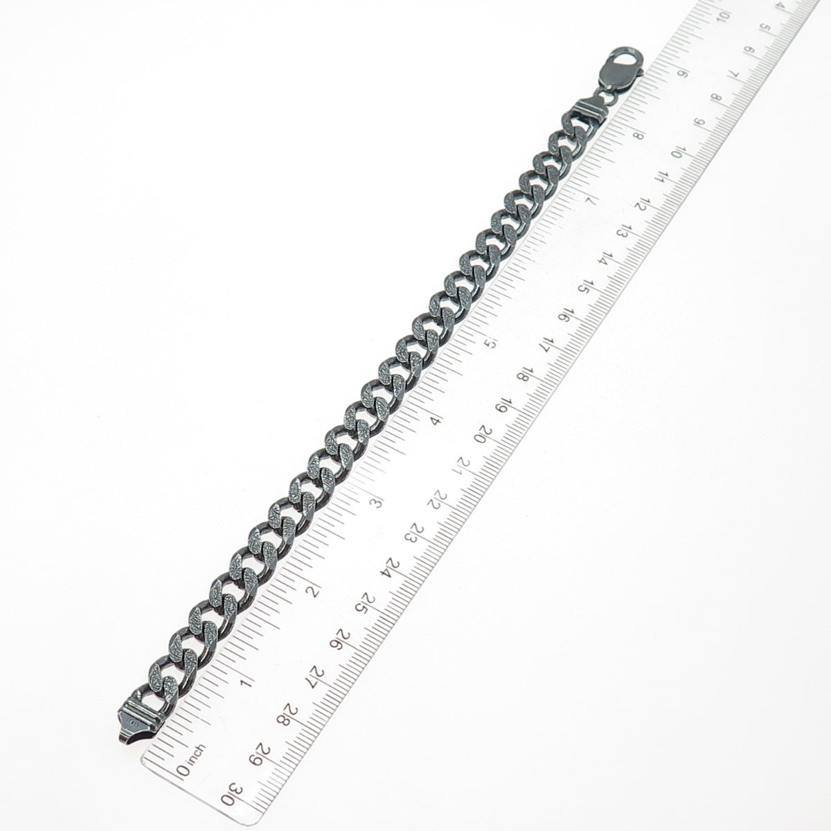 925 Sterling Silver Vintage Italy Modernist Cuban Link Oxidized Bracelet 8.5"
