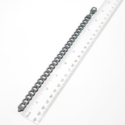 925 Sterling Silver Vintage Italy Modernist Cuban Link Oxidized Bracelet 8.5"