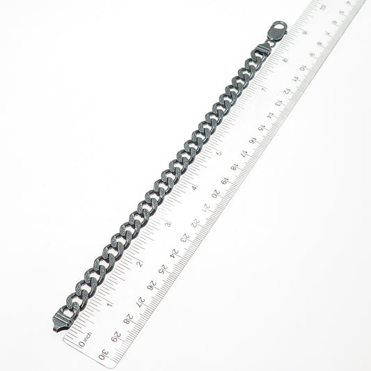 925 Sterling Silver Vintage Italy Modernist Cuban Link Oxidized Bracelet 8.5"