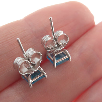 925 Sterling Silver Princess-Cut Blue C Z Stud Earrings