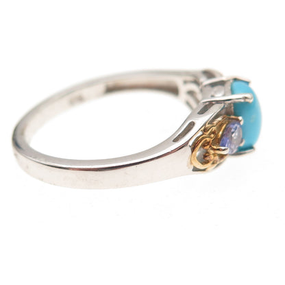 Chuck Clemency 925 Sterling 2-Tone Real Turquoise & Tanzanite Ring Size 8.25